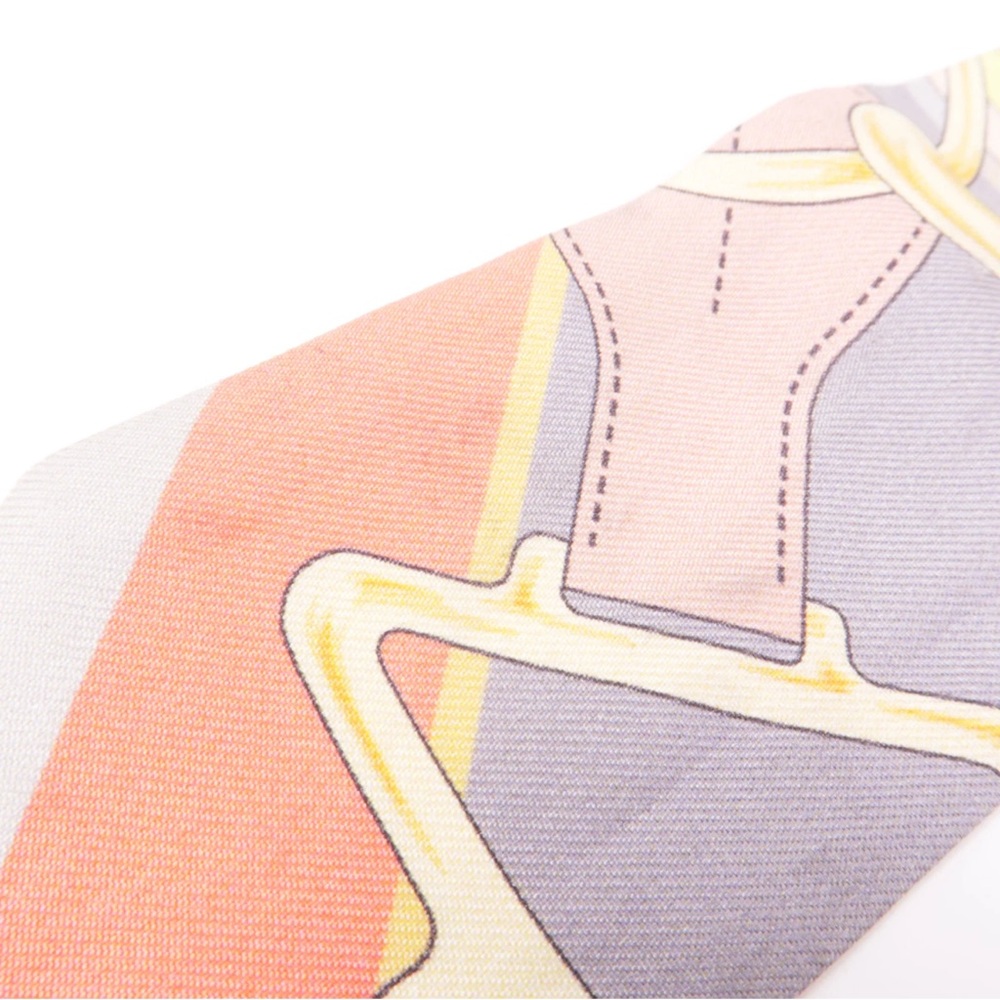 HERMES Twilly Scarf Scarves Silk Gray Orange Yellow - Picture 10 of 10